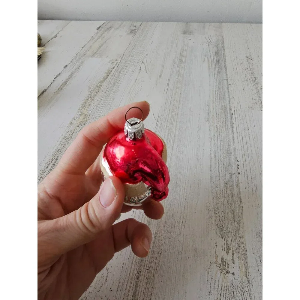 Vintage Santa flocked glass ornament‎ Germany mercury Xmas tree large